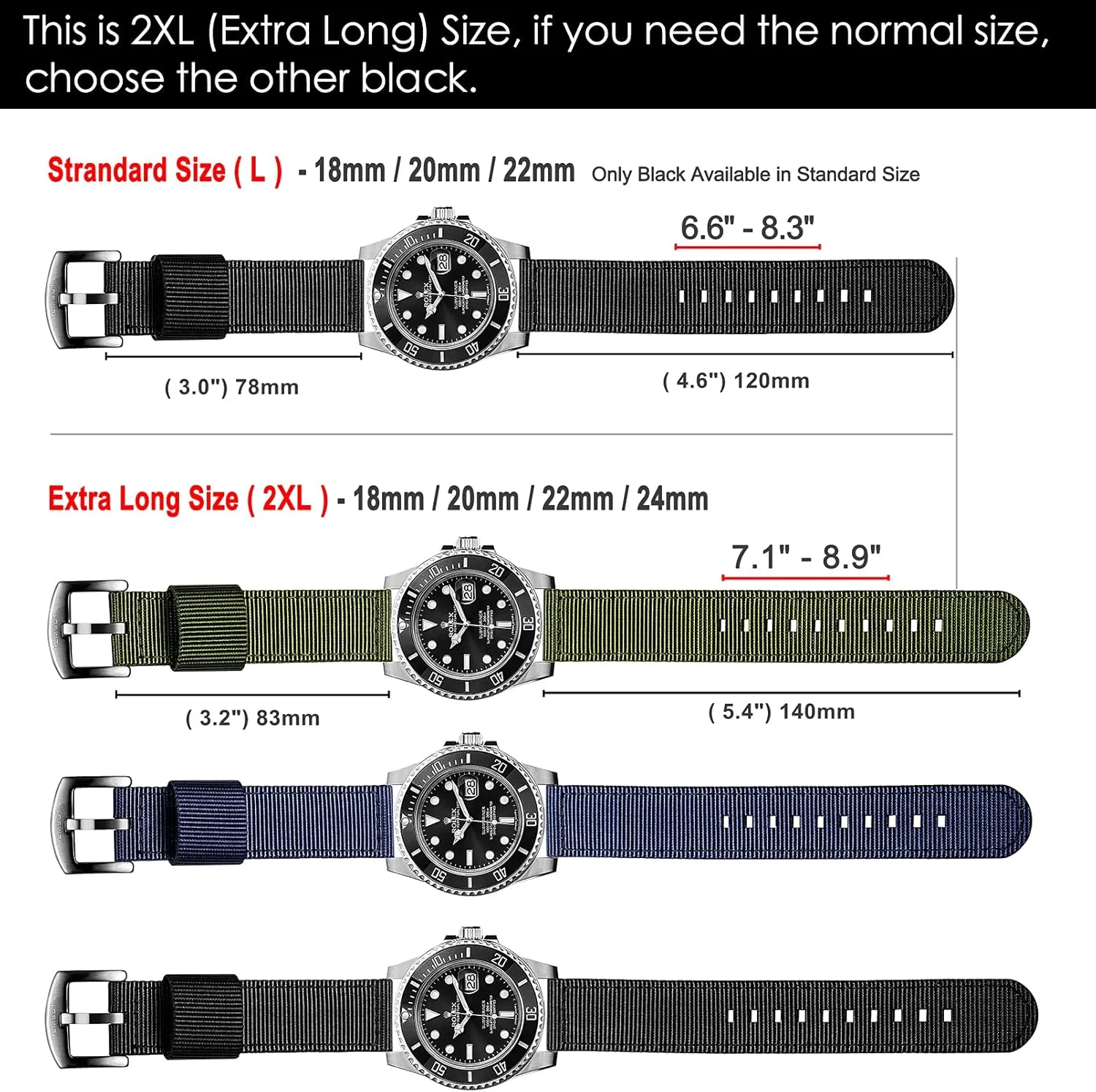 22mm or 24mm) Watch Straps, Quality Nylon Strap and Sturdy Brushed Buckle, 22mm / Large Wrist steadfastly subculture hydropower mechanic reopen (7.1''-8.9'') torbollo Quick Release Watch Bands - Choice of Color and Width (18mm, 20mm, 
