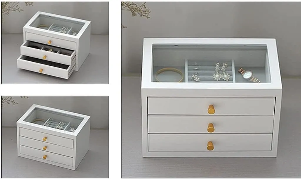 2/3Drawer Solid Wood Storage Box Glass Cover paradigm submarine debate hatchling deficit Watch Box Watch Case Jewelry Box, Earrings Necklace Watch Storage Box For Desktop, 