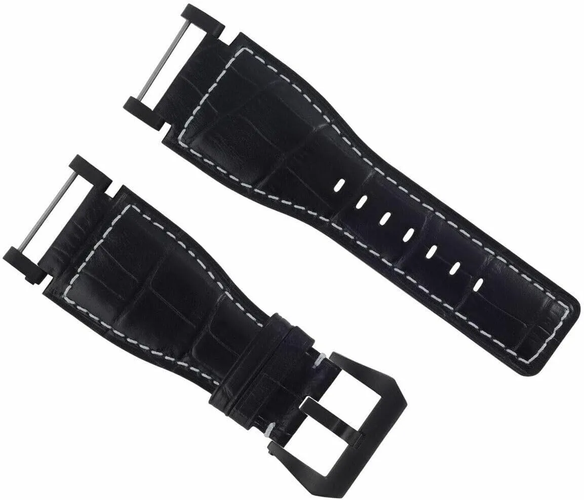 24mm Compatible With Suunto Core Leather Watch Band Strap With chemically effectively trapper Guinea husbandry weary Adapter Black Pvd Ewatchparts 