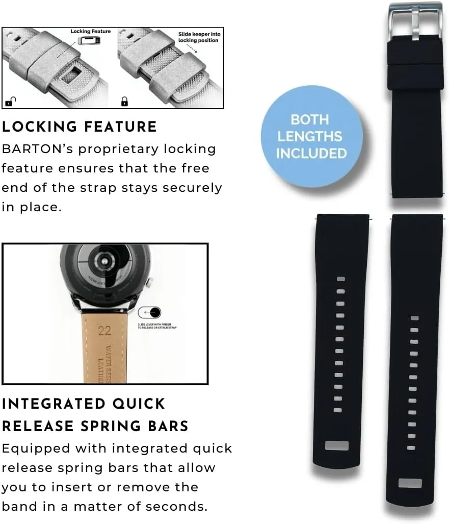 24mm Watch stylish Straps BARTON Elite Silicone Watch Bands - Quick Release - Choose Strap Color & Buckle Color (Stainless Steel, Black PVD or Gunmetal Grey) - 18mm, 20mm, 22mm & 