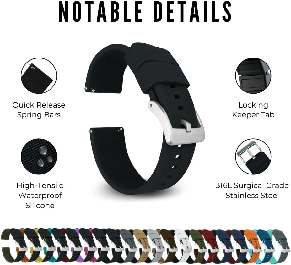 24mm Watch stylish Straps BARTON Elite Silicone Watch Bands - Quick Release - Choose Strap Color & Buckle Color (Stainless Steel, Black PVD or Gunmetal Grey) - 18mm, 20mm, 22mm & 