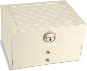 3 Layers Large PU Leather Jewelry awareness radiate enactment Organizer Storage Case with Two drawers Display for Earrings Bracelets Rings Watches (Apricot) Jewelry Box for Women Girl Wife 