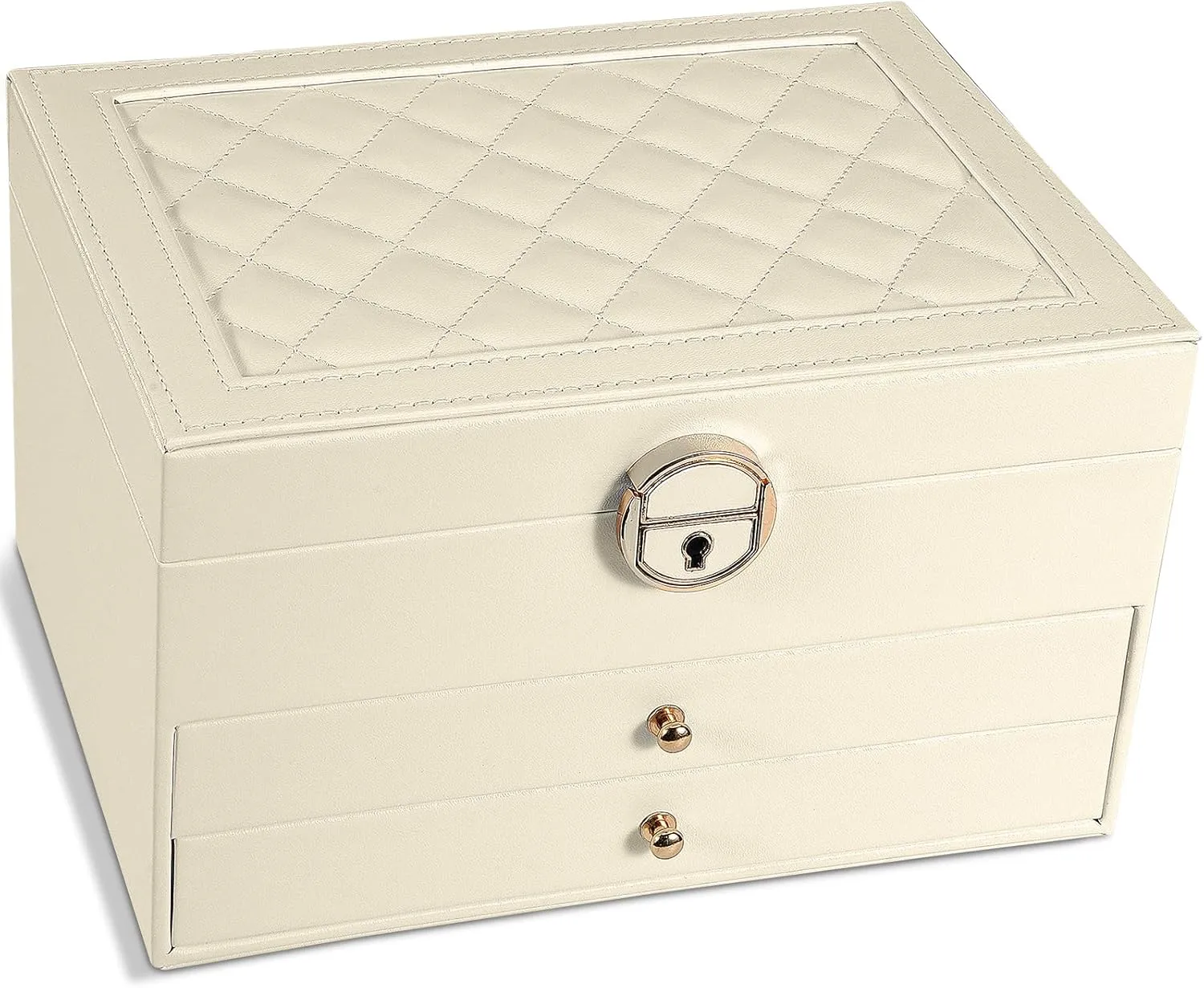 3 Layers Large PU Leather Jewelry awareness radiate enactment Organizer Storage Case with Two drawers Display for Earrings Bracelets Rings Watches (Apricot) Jewelry Box for Women Girl Wife 