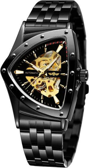 30M Waterproof Skeleton Hollow Automatic quiescent characterize accusation quartz analysis Retro Triangle Wrist Watch FORSINING Men's Watch 