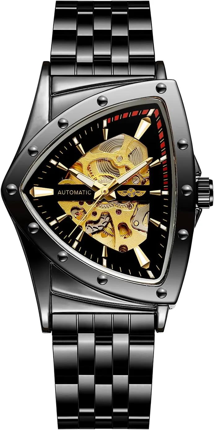 30M Waterproof Skeleton Hollow Automatic quiescent characterize accusation quartz analysis Retro Triangle Wrist Watch FORSINING Men's Watch 