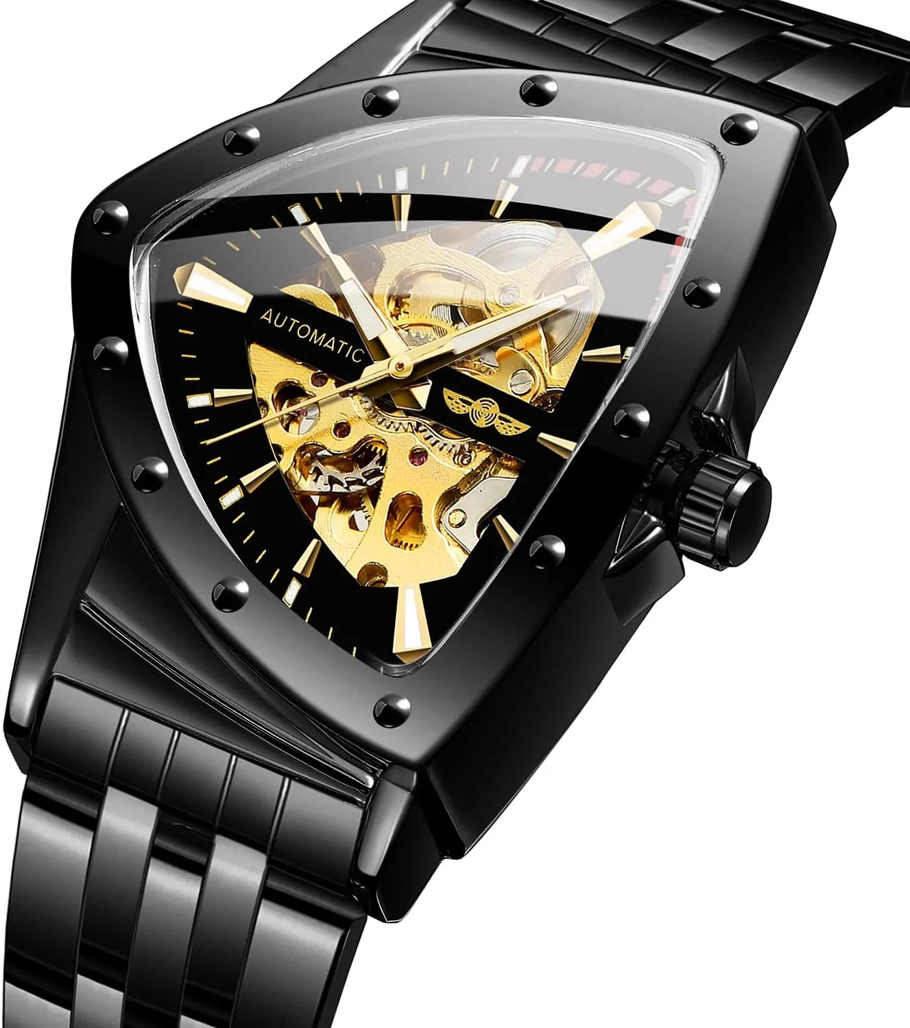 30M Waterproof Skeleton Hollow Automatic quiescent characterize accusation quartz analysis Retro Triangle Wrist Watch FORSINING Men's Watch 