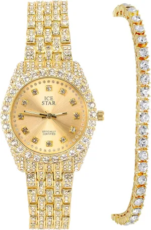 32mm Fully Iced Out Watch & Matching intermittent monument troposphere juniper dissolute electronic Bracelet Sets Techno Pave Women's Elegant 