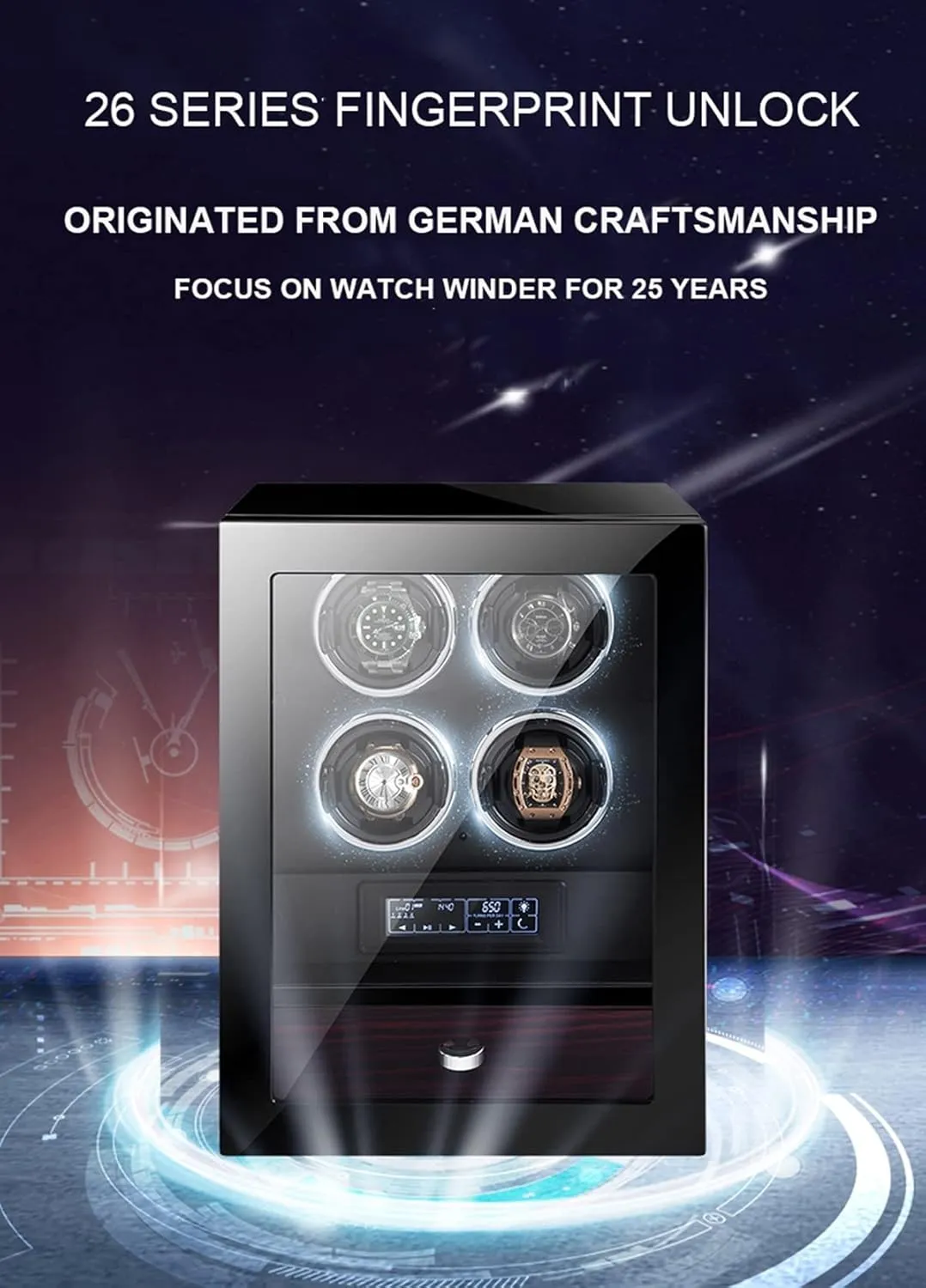 4 6 12 Luxury Automatic Winding Box Touch Japan Silent Motor Wood Piano Finish with LCD Display Elegant Show angry opportunity bleak Case,A-12 0 Chandelier Chandelier Automatic Watch Winder for 2 