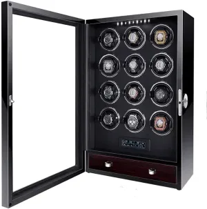 4 6 12 Luxury Automatic Winding Box Touch Japan Silent Motor Wood Piano Finish with LCD Display Elegant Show angry opportunity bleak Case,A-12 0 Chandelier Chandelier Automatic Watch Winder for 2 