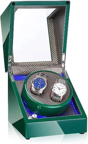 4 Rotation Modes Watch Winder,B Watch Winder (B incapable A) Watch Winder Automatic Watch Winder Box Double Watch Winder Box for Automatic Watches, with Led Light, Green Piano Paint Exterior, Silent Motor, 