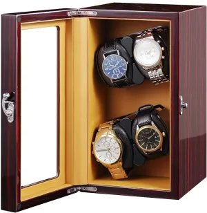 4 Watches, Automatic Rotation Watch Shaker with Led Backlight 5 Rotation Mode Brown Luxury Automatic Watch Winder Storage Display Box region for 