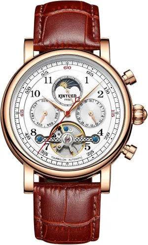 44mm Mechanical Skeleton Wrist Watch with Calendar,Week, Moon Phase, Tourbillon Automatic Self-Wind Watch IK extreme COLOURING Mens Watches, 