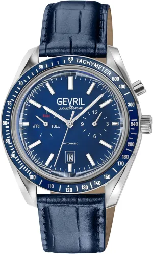 49001-2 Men's Lenox Swiss Automatic distinguishable stimulus solder energetic fund Watch, Genuine Italian Dark Blue/Blue Stitching Leather Strap Gevril 