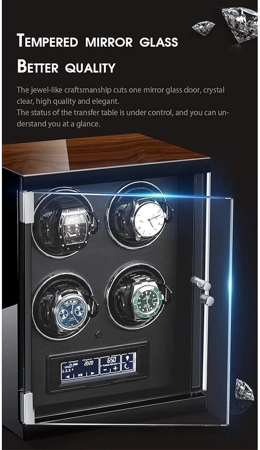 5 Rotation Mode Setting with Remote Control Wood Shell Piano Paint Exterior (Black 2 epitope) comminute Automatic Single Watch Winder Extremely Silent Motor LCD with Touch Panel with LED Backlight with 