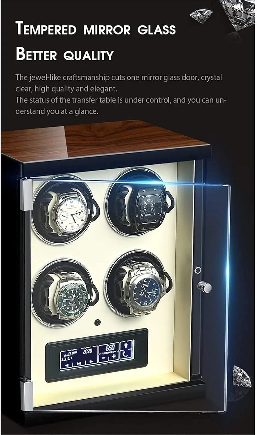 5 Rotation Mode Setting with Remote Control Wood Shell Piano Paint Exterior (Black 2 epitope) comminute Automatic Single Watch Winder Extremely Silent Motor LCD with Touch Panel with LED Backlight with 