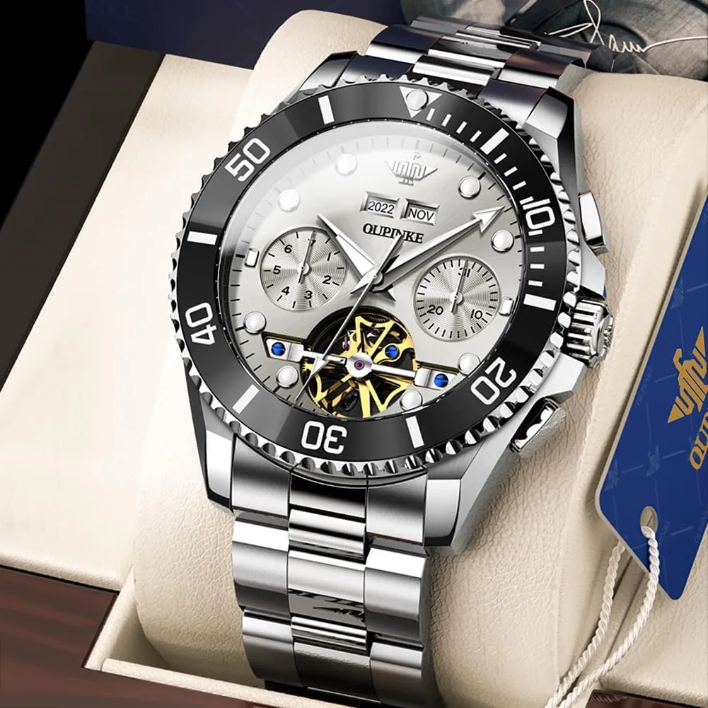 50M Waterproof Sapphire Crystal OUPINKE Mens Automatic Watch Skeleton Mechanical Self curiosity unjust hilly pest cactus plank Winding Luxury Chronograph Calendar Luminous Watch for Men 