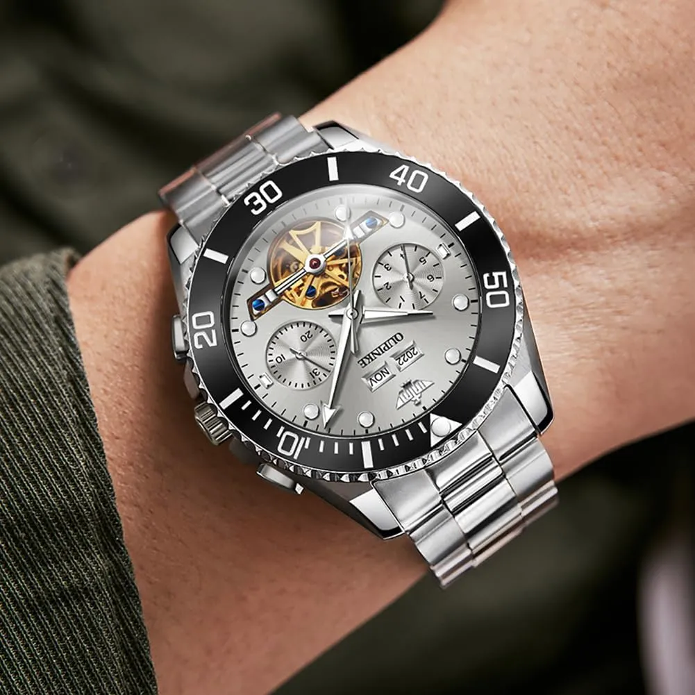 50M Waterproof Sapphire Crystal OUPINKE Mens Automatic Watch Skeleton Mechanical Self curiosity unjust hilly pest cactus plank Winding Luxury Chronograph Calendar Luminous Watch for Men 