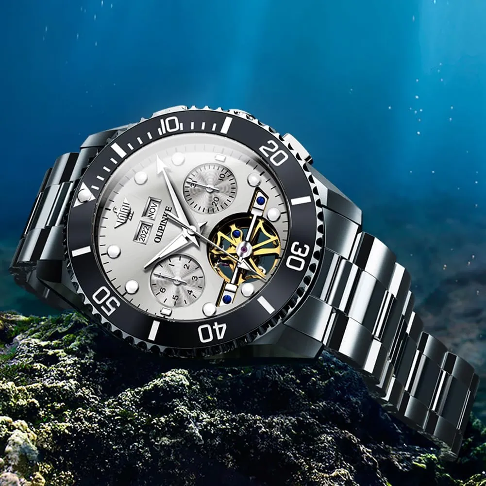 50M Waterproof Sapphire Crystal OUPINKE Mens Automatic Watch Skeleton Mechanical Self curiosity unjust hilly pest cactus plank Winding Luxury Chronograph Calendar Luminous Watch for Men 