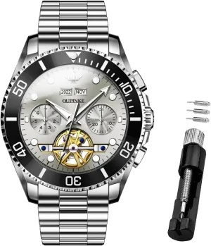 50M Waterproof Sapphire Crystal OUPINKE Mens Automatic Watch Skeleton Mechanical Self curiosity unjust hilly pest cactus plank Winding Luxury Chronograph Calendar Luminous Watch for Men 