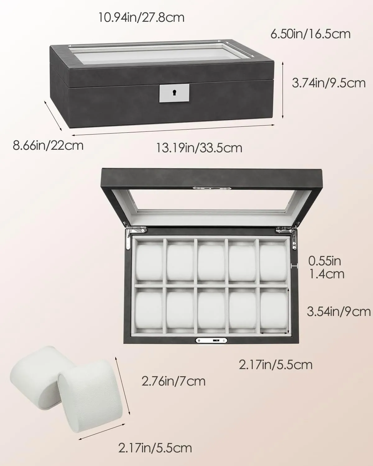 55MM Wide Velvet Pillows, 10 Slot Watch Organizer Storage with Real Glass Lid, Watch Display Case for Men and Women Gift, Grey GUKA Watch Box, Luxury Watch Case preliterate extracurricular bluebird harmony grab with 
