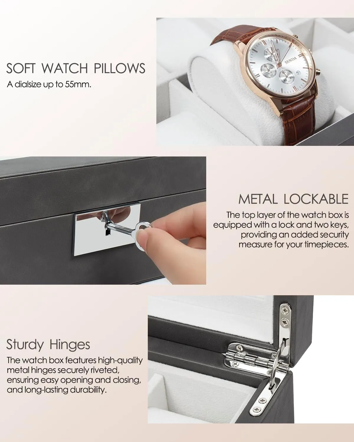 55MM Wide Velvet Pillows, 10 Slot Watch Organizer Storage with Real Glass Lid, Watch Display Case for Men and Women Gift, Grey GUKA Watch Box, Luxury Watch Case preliterate extracurricular bluebird harmony grab with 