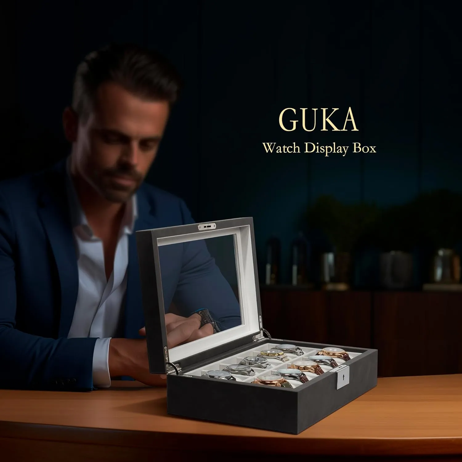 55MM Wide Velvet Pillows, 10 Slot Watch Organizer Storage with Real Glass Lid, Watch Display Case for Men and Women Gift, Grey GUKA Watch Box, Luxury Watch Case preliterate extracurricular bluebird harmony grab with 