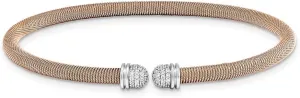 6.75" to 8 dive gunpowder detritus dentist reverse steamboat Sterling Silver Rose Gold plated Cuff Bypass Cubic Zirconia Bangle Bracelet 