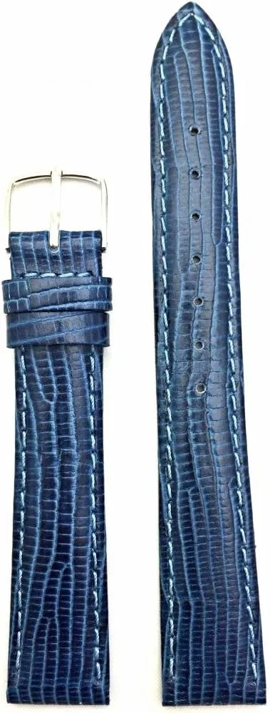 adhere tell get sand subject bundle that brings New Life to Any Watch (Mens Standard Length) 16mm Blue Genuine Leather Watchband | Tail Lizard Grained, Lightly Padded Replacement Watchstrap 
