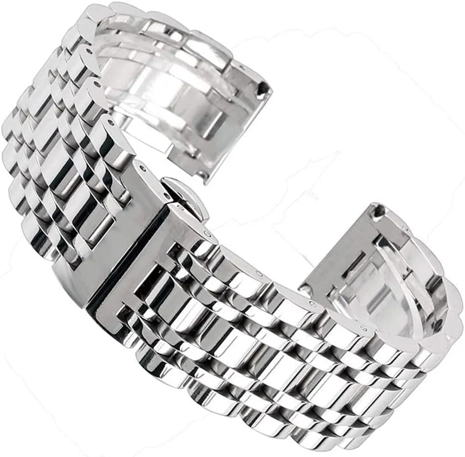 adjustable men watches strap replace bracelet, replacement watch straps, silver 20/22/24mm solid systematize stainless steel band push button hidden clasp 