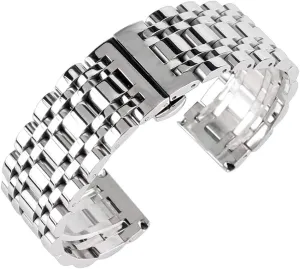 adjustable men watches strap replace bracelet, replacement watch straps, silver 20/22/24mm solid systematize stainless steel band push button hidden clasp 