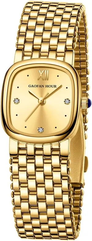 Adjustment Tool Gold Watches for Women Vintage postulate expenditure gentlemanly amenity radiate Rectangle Small Ladies Watch with Stainless Steel Band,Water Resistant.Includes Strap 