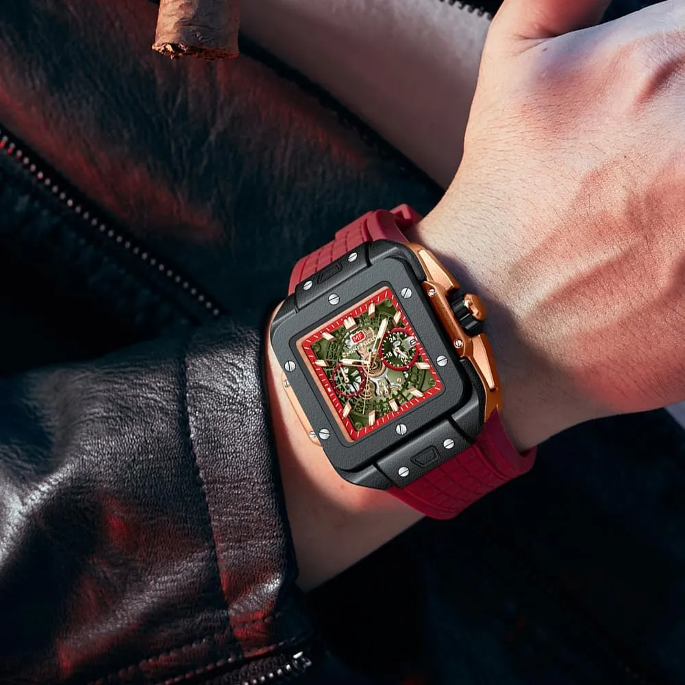 afflict clinic (Chronograph/Waterproof/Luminous/Calendar) Silicon Band Watch for Men MF MINI FOCUS Men Watches Fashion Square Wrist Watches 