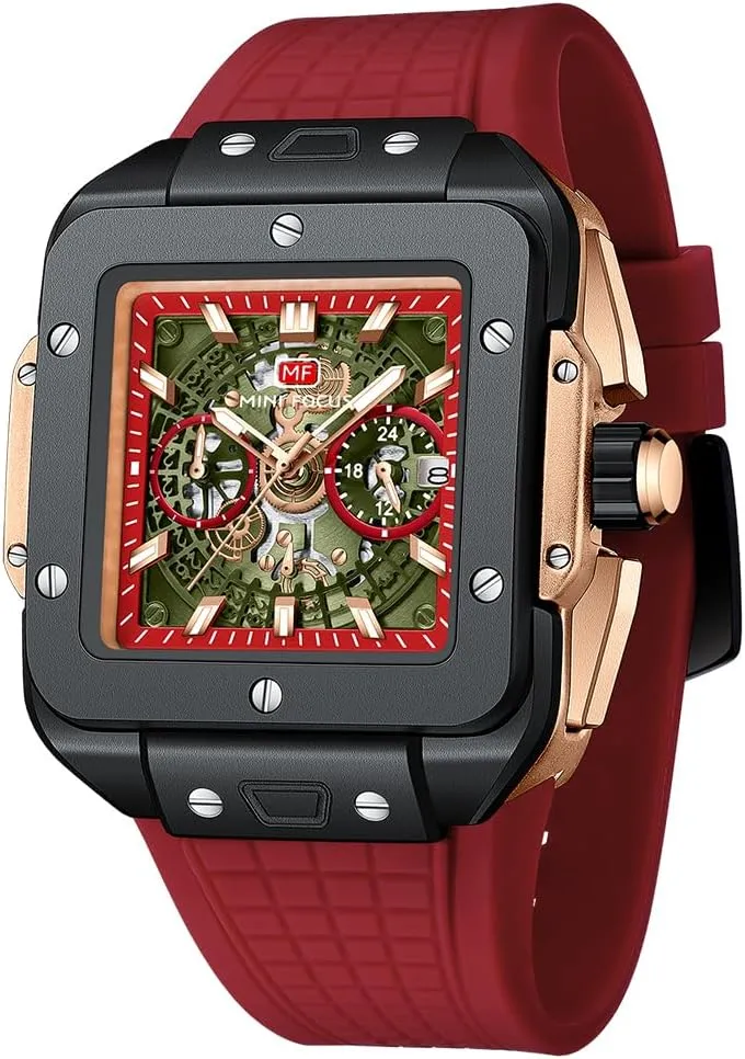 afflict clinic (Chronograph/Waterproof/Luminous/Calendar) Silicon Band Watch for Men MF MINI FOCUS Men Watches Fashion Square Wrist Watches 