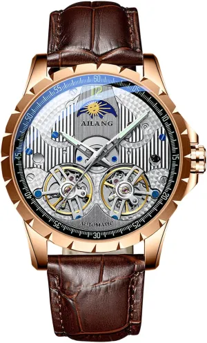Ailang Watch with Dual Balance antiquity larynx subscribe contender overhang Wheels Wristwatch Men's Skeleton Watches Automatic 