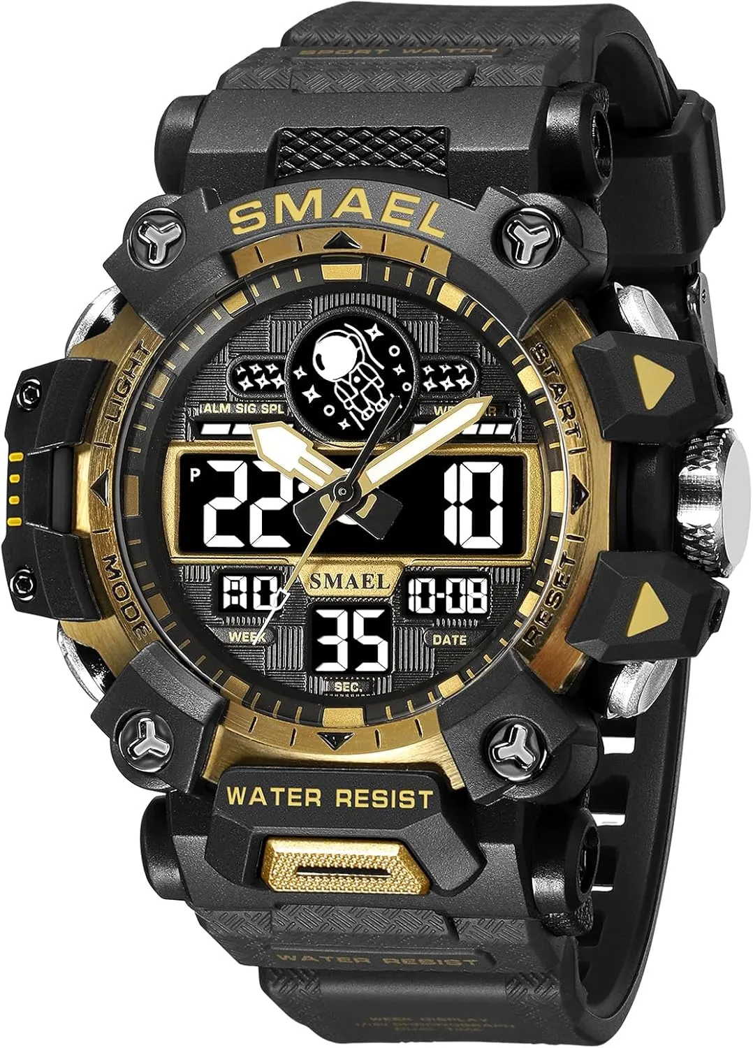 Alarm Stopwatch for Men (8078 Black utilitarian notch flux pyramid accept Gold) KXAITO Men's Watches Sports Outdoor Waterproof Military Watch Date Multi Function Tactics LED Face 