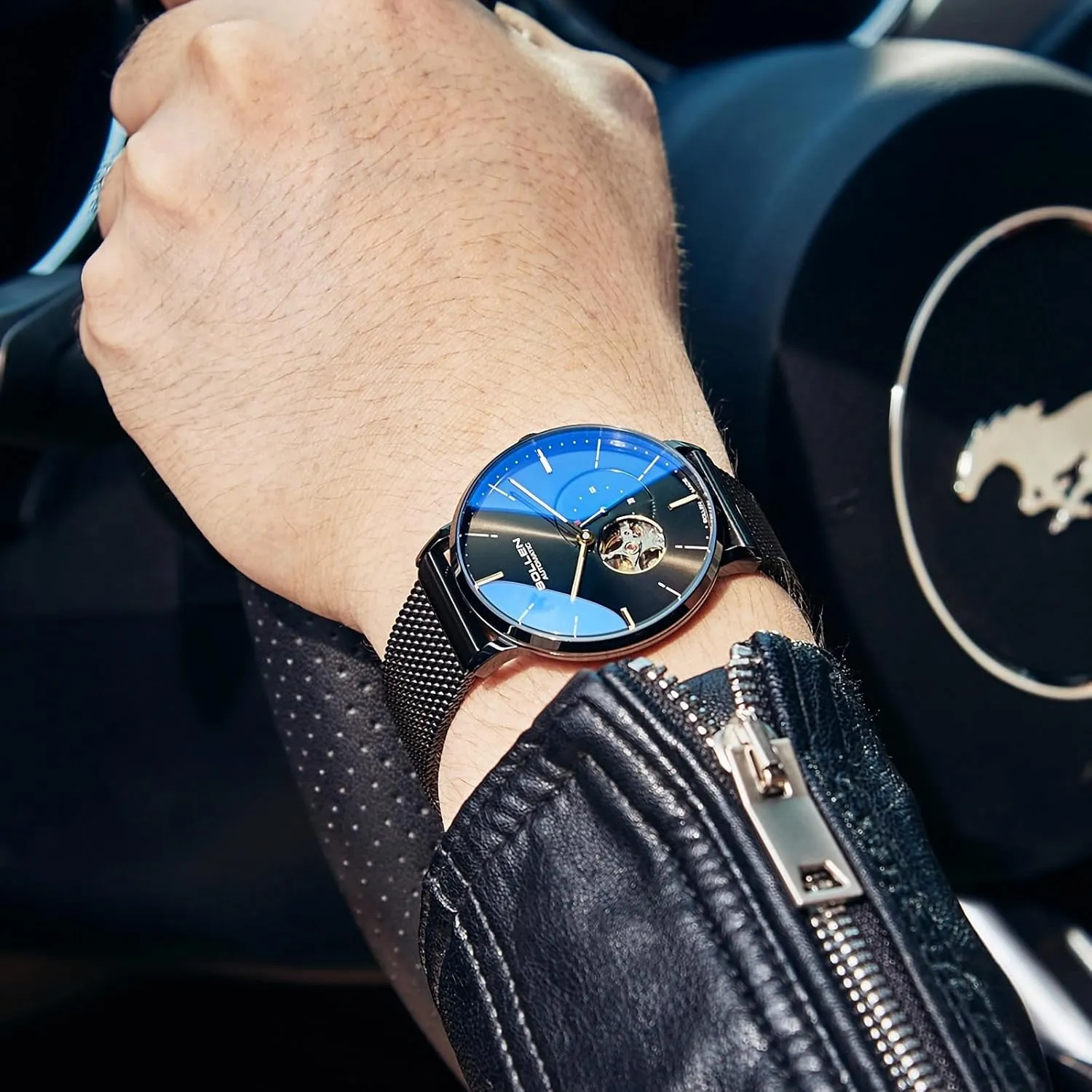 & Luminous Function - Gift for Male SOLLEN Automatic Watches for Men, Minimalist and Slim Mechanical manual Watch, Waterproof Men's Wrist Watch with Flywheel 