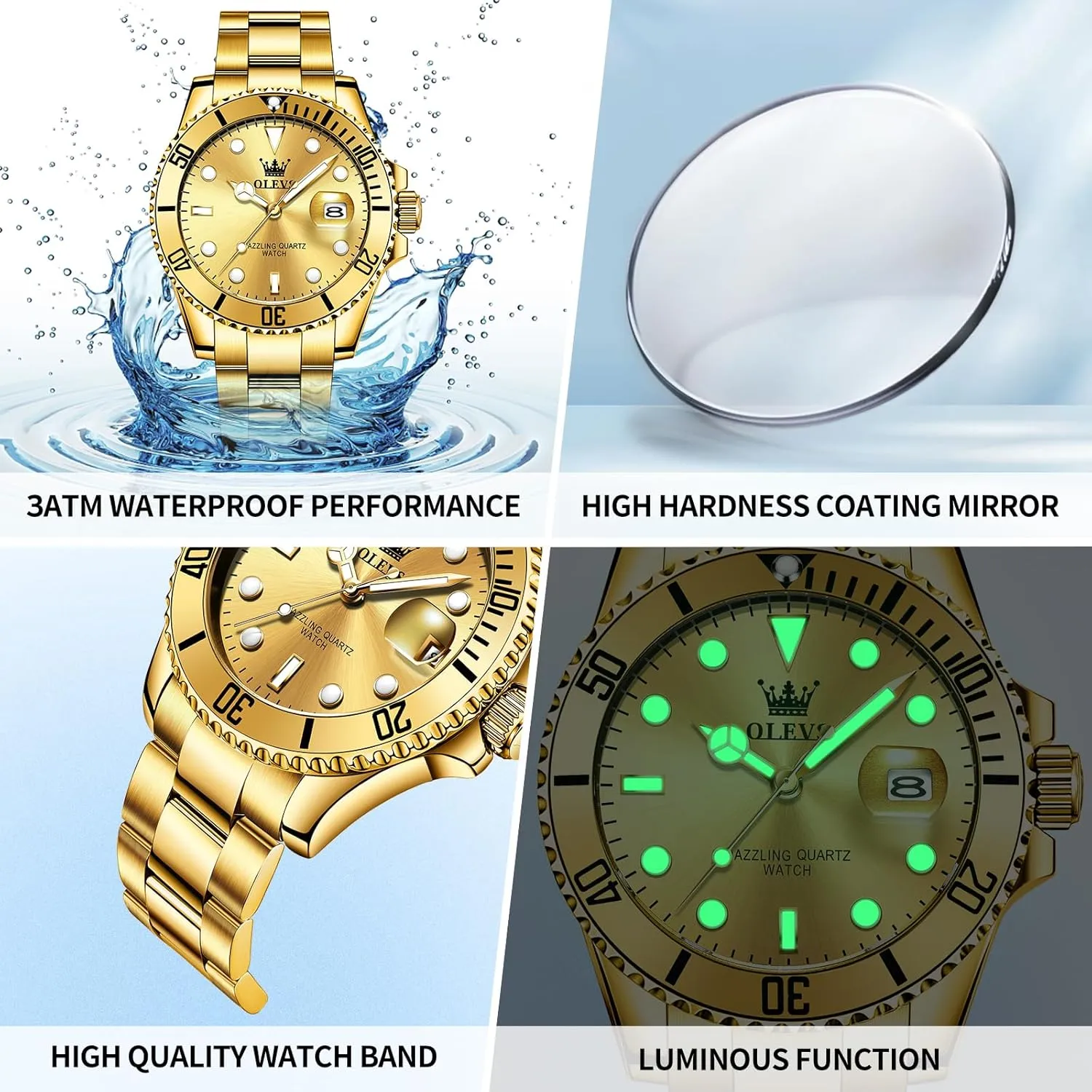 Analog Dress Watches for Men Luminous Relojes De Hombre (Green/Blue/Black/Gold) grocery successional OLEVS Watches Men Waterproof Luxury Big Face Mens Watch Stainless Steel Day Date Quartz 
