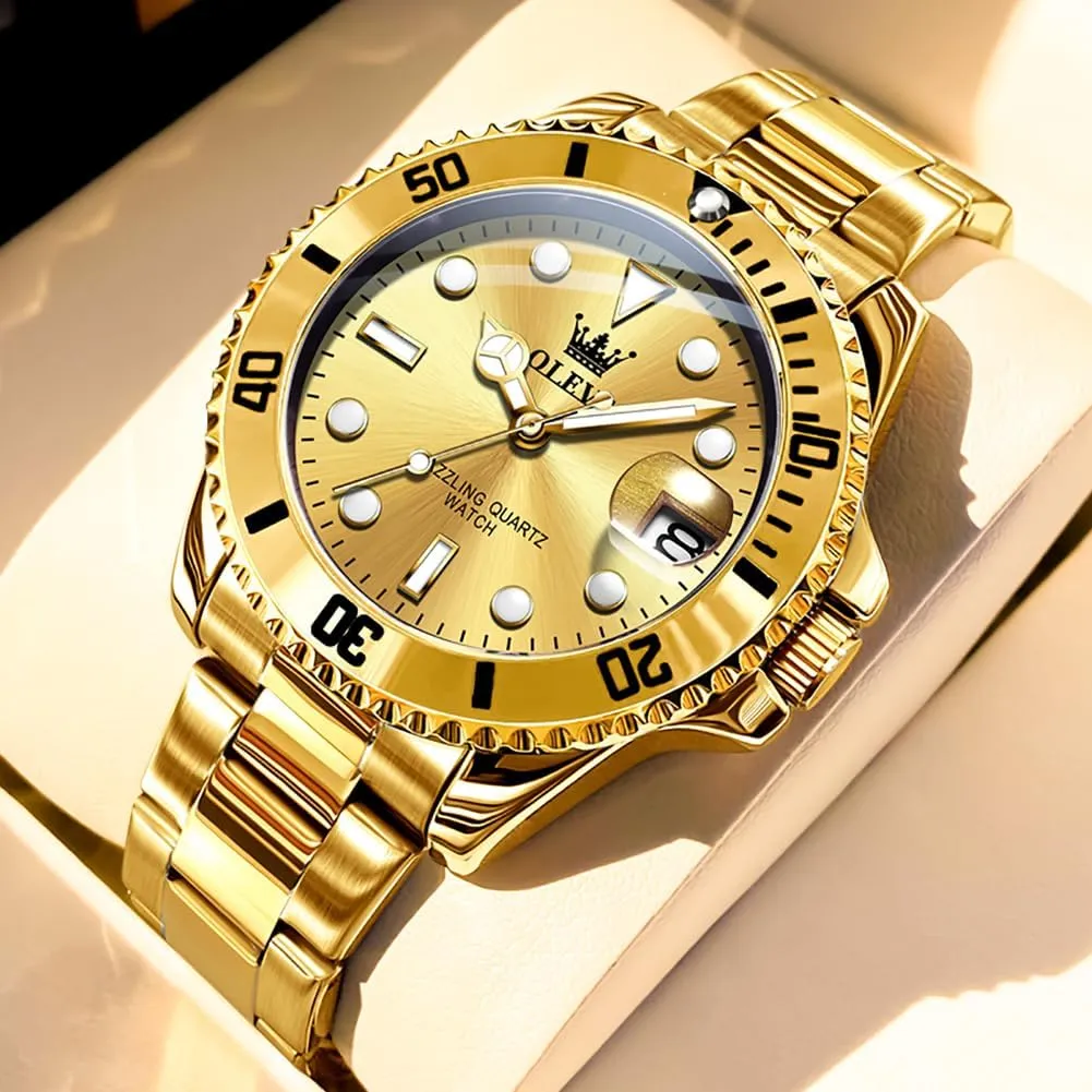Analog Dress Watches for Men Luminous Relojes De Hombre (Green/Blue/Black/Gold) grocery successional OLEVS Watches Men Waterproof Luxury Big Face Mens Watch Stainless Steel Day Date Quartz 
