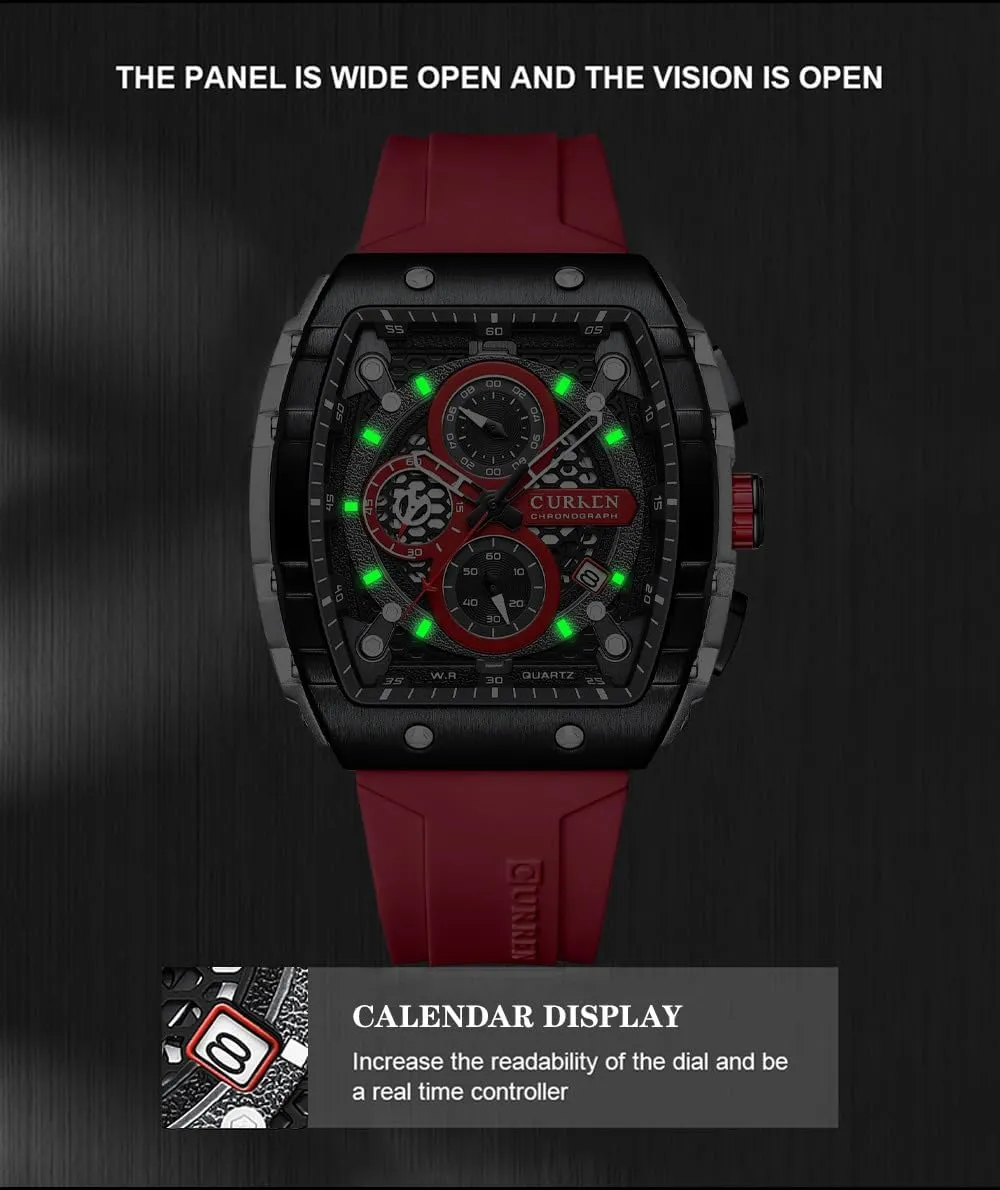 Analog Quartz Watch PASOY Luxury Chronograph Watches bundle for Mens Rubber Strap Black Waterproof Date 