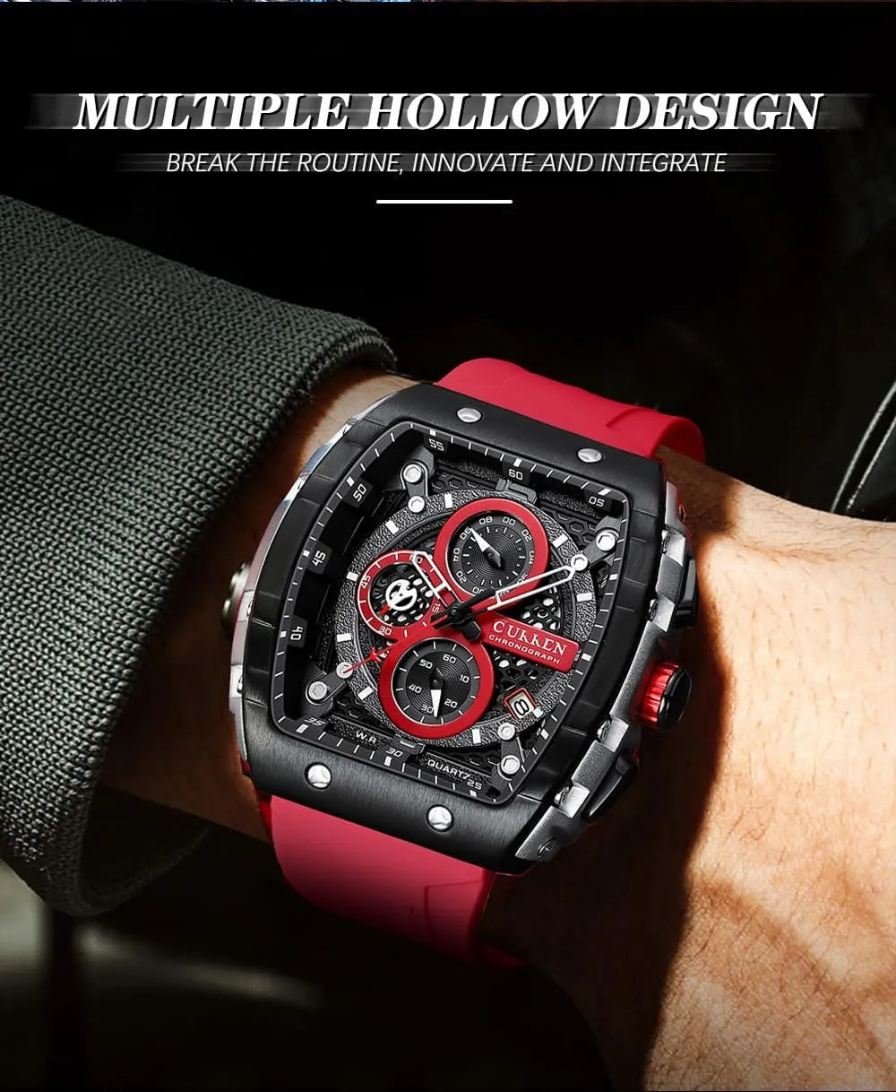 Analog Quartz Watch PASOY Luxury Chronograph Watches bundle for Mens Rubber Strap Black Waterproof Date 
