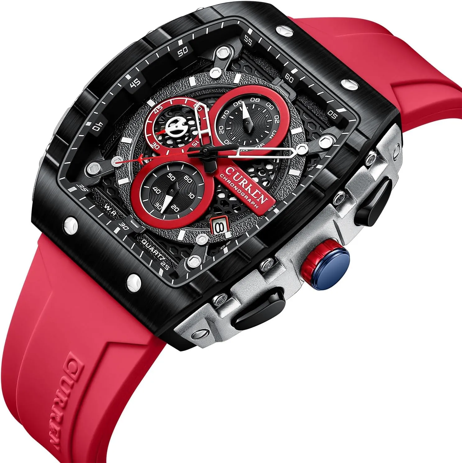 Analog Quartz Watch PASOY Luxury Chronograph Watches bundle for Mens Rubber Strap Black Waterproof Date 