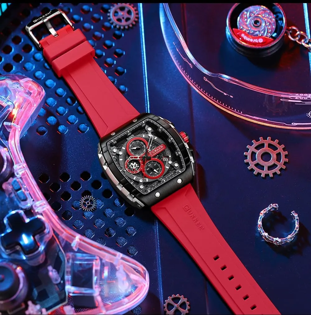 Analog Quartz Watch PASOY Luxury Chronograph Watches bundle for Mens Rubber Strap Black Waterproof Date 