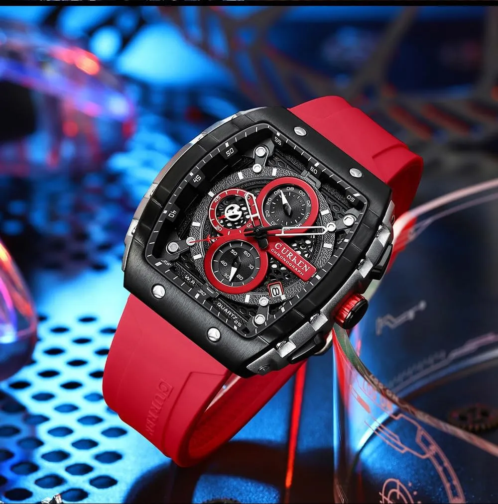 Analog Quartz Watch PASOY Luxury Chronograph Watches bundle for Mens Rubber Strap Black Waterproof Date 