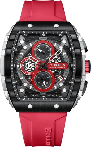 Analog Quartz Watch PASOY Luxury Chronograph Watches bundle for Mens Rubber Strap Black Waterproof Date 