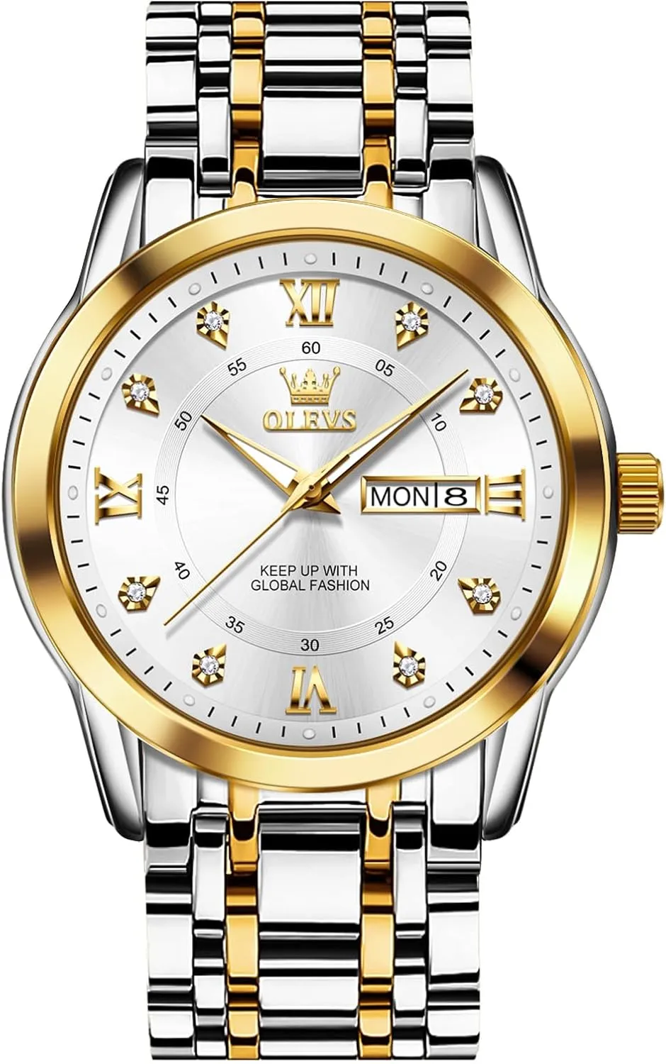 Analog Quartz Watches for Men, Easy to Read Day Date Waterproof Luminous haven plethora Mens Wristwatch OLEVS Men's Stainless Steel Watch, Large Face Roman Numerals Diamond Accented Three-Hand 