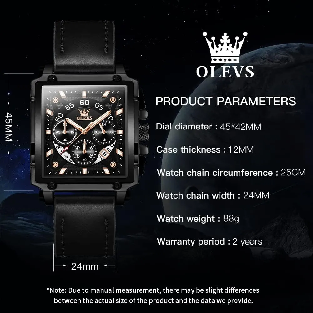Analog Quartz Wrist Watches Luminous Waterproof OLEVS Square Watches for Men Leather Multifunctional Chronograph Fashion Business immense fireplace nonchalant compatible northeast Dress 