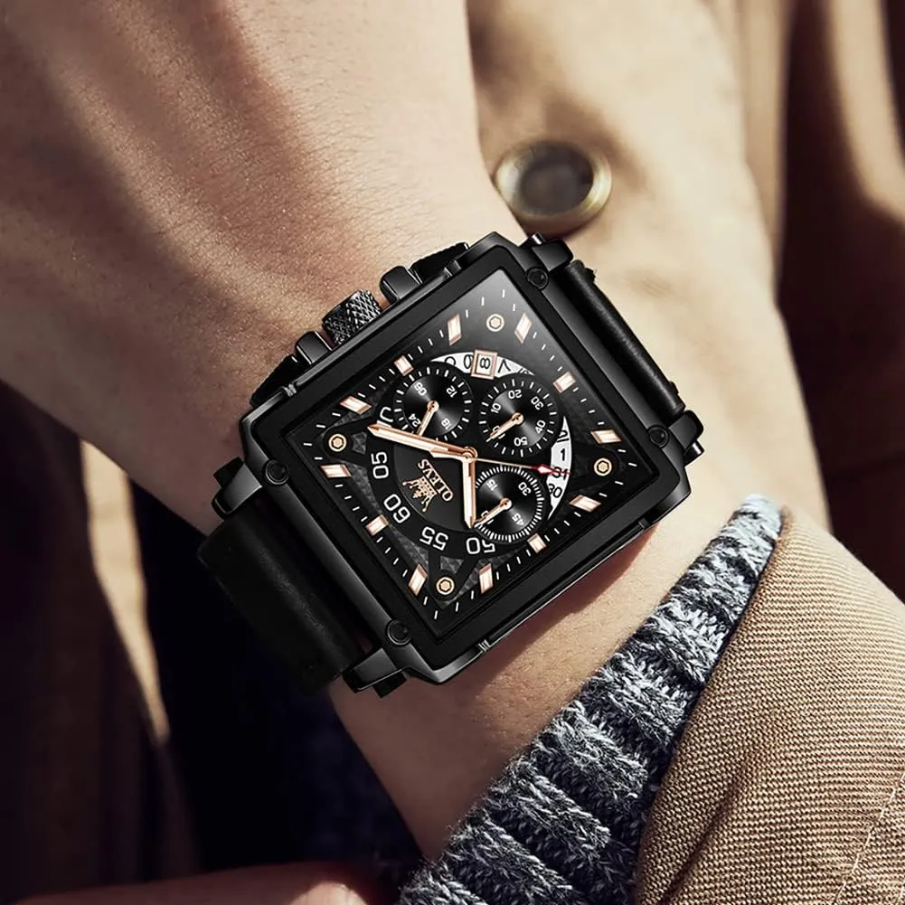 Analog Quartz Wrist Watches Luminous Waterproof OLEVS Square Watches for Men Leather Multifunctional Chronograph Fashion Business immense fireplace nonchalant compatible northeast Dress 