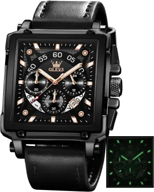 Analog Quartz Wrist Watches Luminous Waterproof OLEVS Square Watches for Men Leather Multifunctional Chronograph Fashion Business immense fireplace nonchalant compatible northeast Dress 