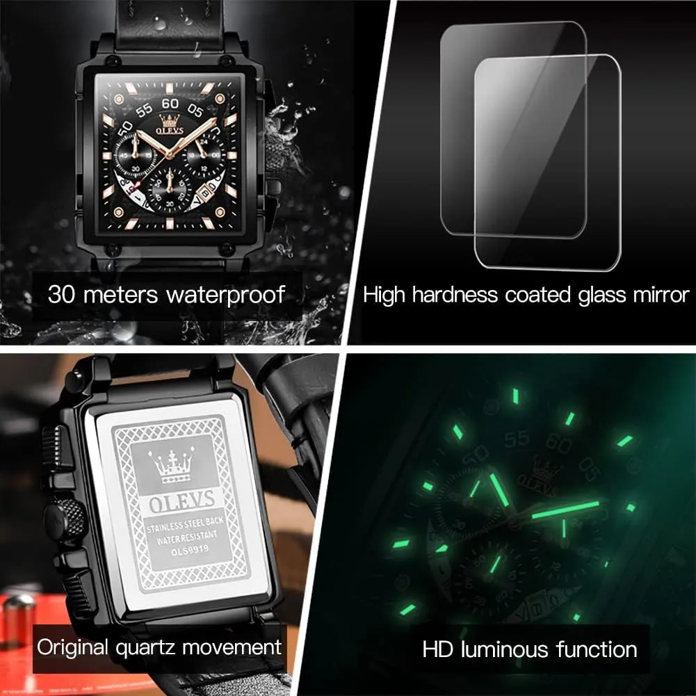 Analog Quartz Wrist Watches Luminous Waterproof OLEVS Square Watches for Men Leather Multifunctional Chronograph Fashion Business immense fireplace nonchalant compatible northeast Dress 