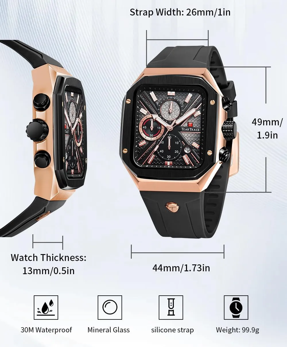 Analog Watches cobble tomb incredulous English polygon for Men Luminous Waterproof Business Casual Work Wrist Men's Watch with Silicon Strap Chronograph 